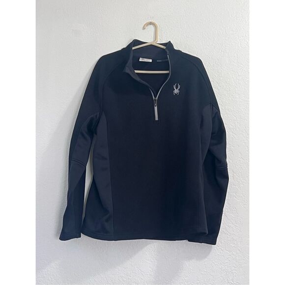 Spyder 1/4 Zip Heavy Knit Black Jacket Mens XXL Fleece Lined Warm - Picture 1 of 4